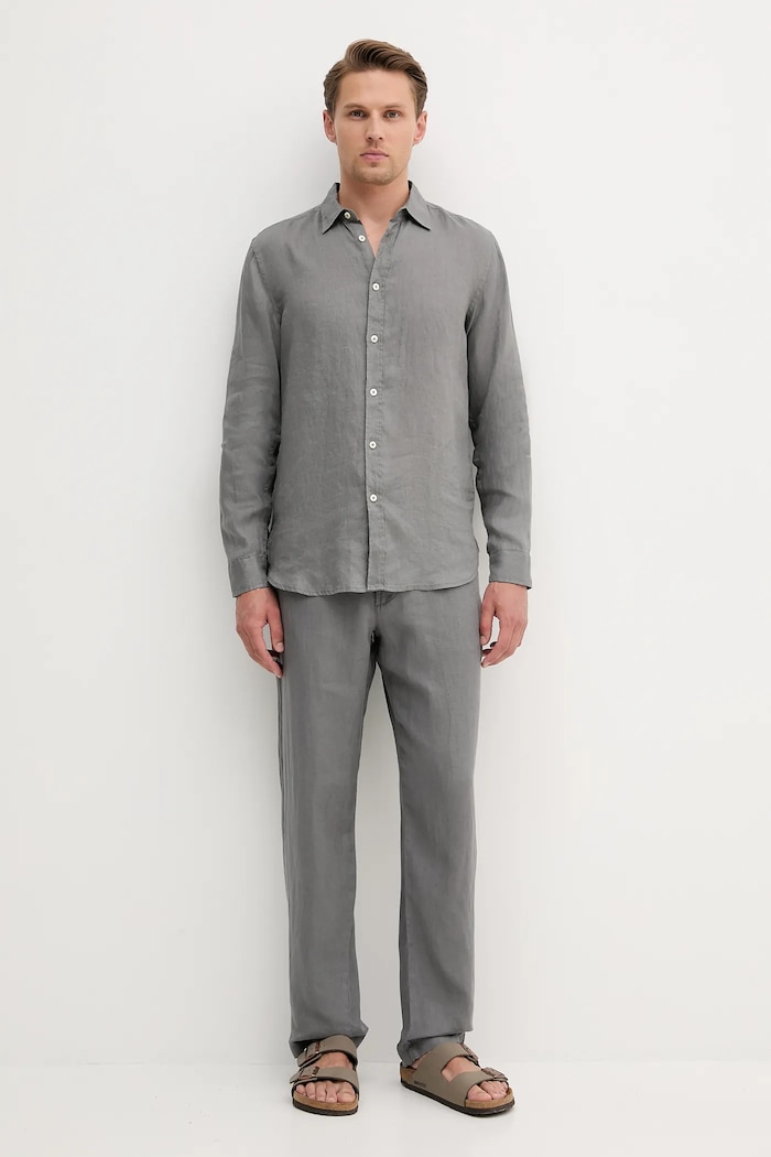 United Colors of Benetton srajca moška lanena 5BKU5QJG8 siva AA00