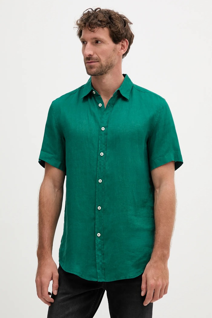 United Colors of Benetton koszula męska lniana regular turkusowy 5BKU5QJH8