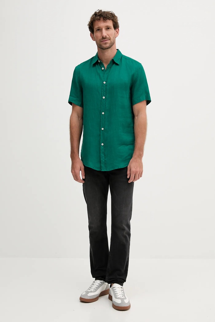 United Colors of Benetton koszula męska lniana 5BKU5QJH8 turkusowy SS26