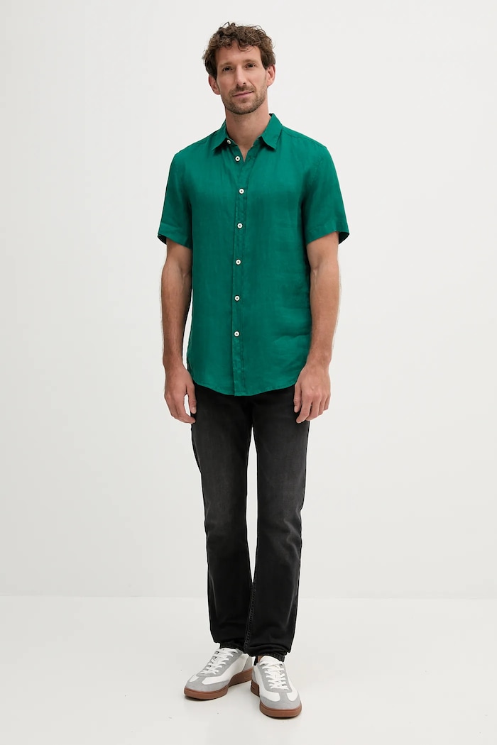 United Colors of Benetton koszula męska lniana 5BKU5QJH8 turkusowy SS26
