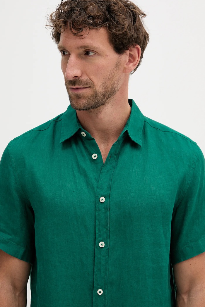United Colors of Benetton koszula męska lniana turkusowy 5BKU5QJH8