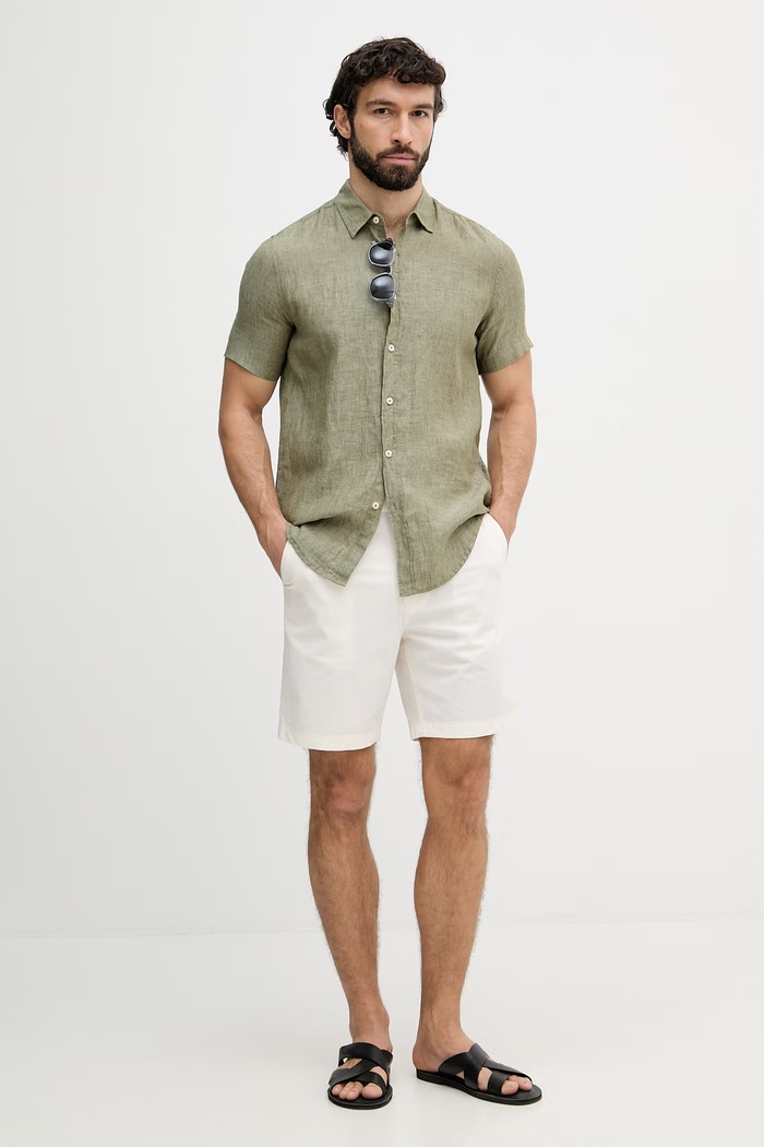 United Colors of Benetton Риза мъжка от лен 5BKU5QJH8 зелен SS26