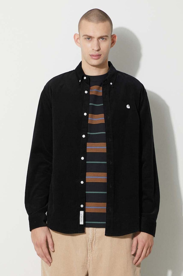 Джинсова риза Carhartt WIP Longsleeve Madison Fine Cord Shirt стандартна черен I030580.K02XX