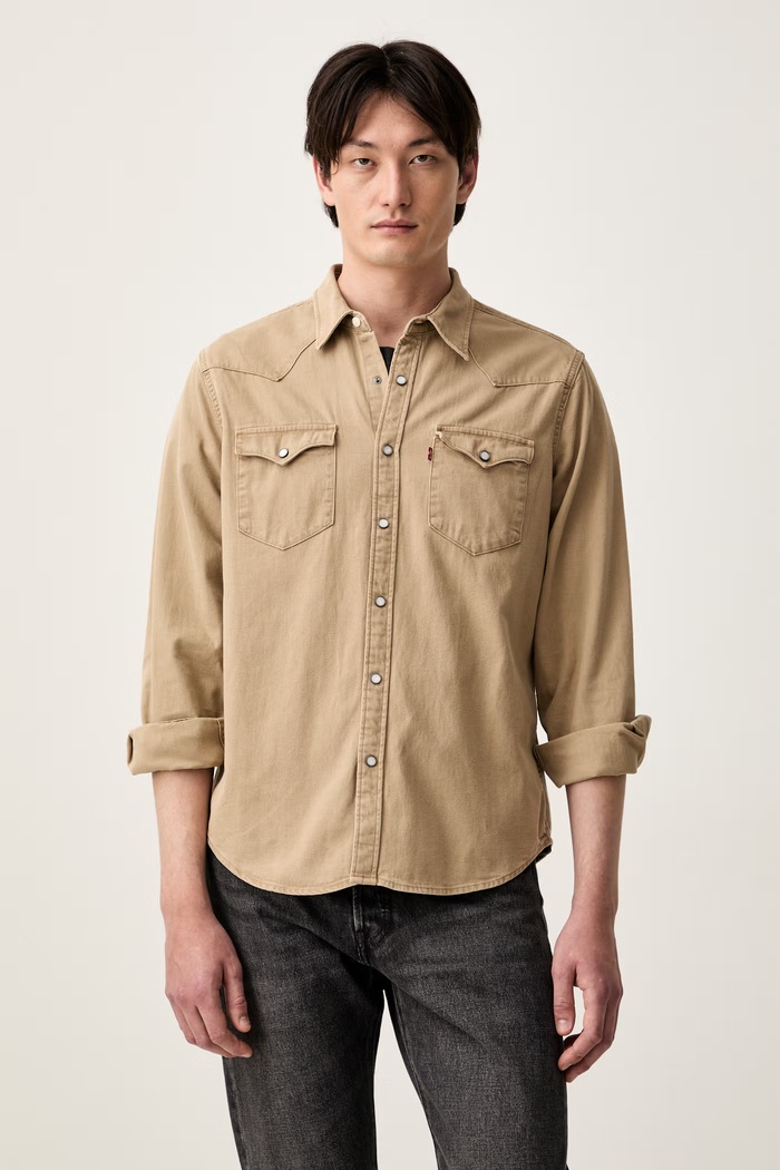 Levi's koszula męska bawełniana BARSTOW WESTERN STANDARD beżowy 85744