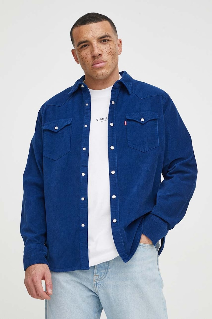 Bavlnená košeľa Levi's jednofarebný tmavomodrá 85744