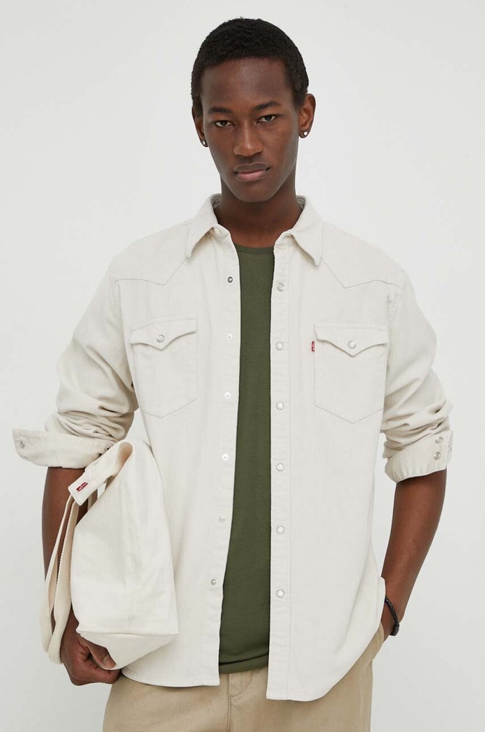 Levi's košeľa pánska bavlnená BARSTOW WESTERN STANDARD jednofarebný béžová 85744