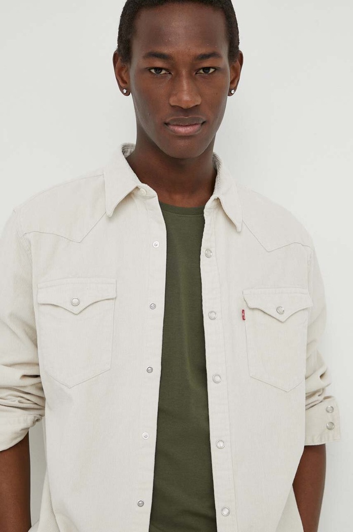 Levi's košeľa pánska bavlnená BARSTOW WESTERN STANDARD béžová 85744