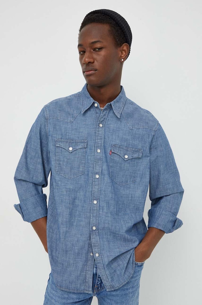 Bavlnená košeľa Levi's jednofarebný modrá 85744