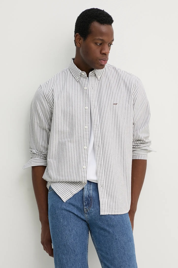 Levi's košile pánská se lnem pruhy šedá A7210