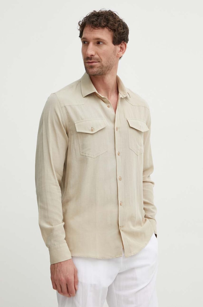 Liu Jo Πουκάμισο με μείγμα από λινό Liu Jo μπεζ M124P201TEXASLINEN