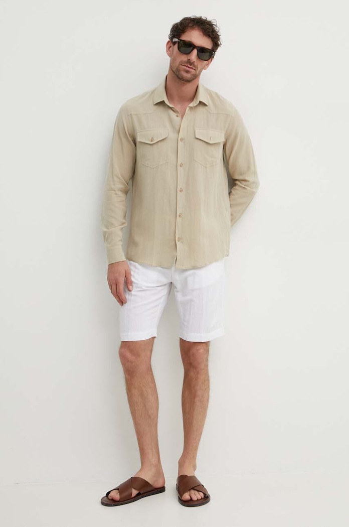Ρούχα Liu Jo Πουκάμισο με μείγμα από λινό Liu Jo M124P201TEXASLINEN μπεζ