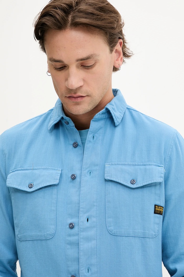 G-Star Raw koszula bawełniana Marine Slim niebieski D24963.D454