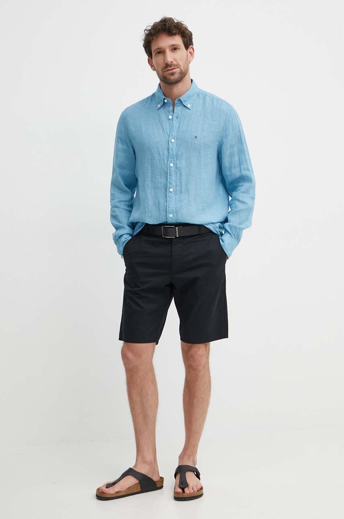 Odzież Tommy Hilfiger koszula lniana MW0MW34602 niebieski