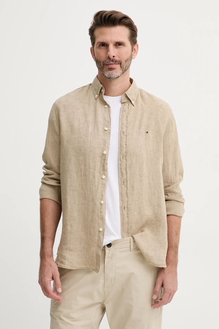 Tommy Hilfiger Cămașă de in verde MW0MW34602