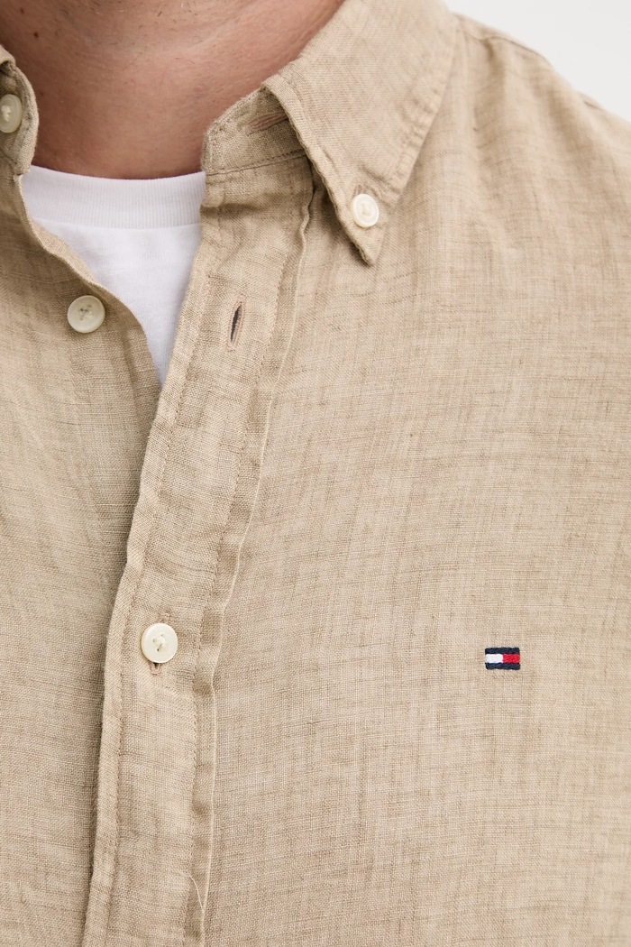 Cămașă de in Tommy Hilfiger verde MW0MW34602