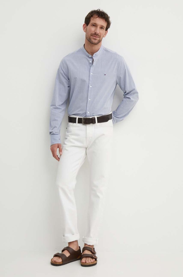 Bavlněná košile Tommy Hilfiger MW0MW34630 námořnická modř SS24