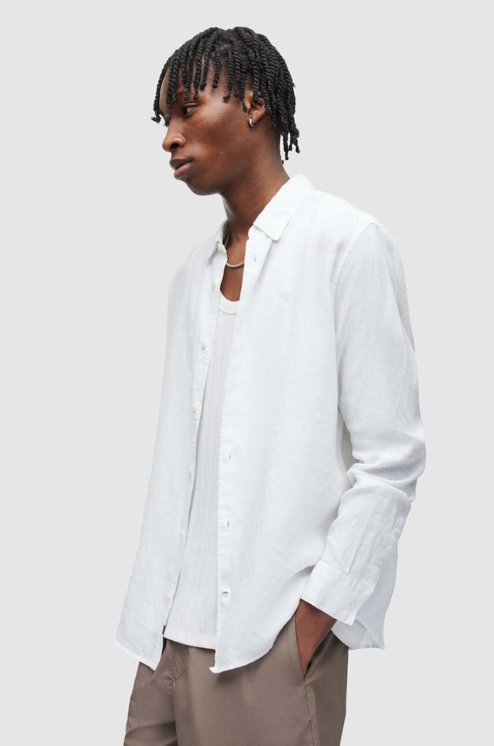 AllSaints koszula lniana CYPRESS biały MS152Y