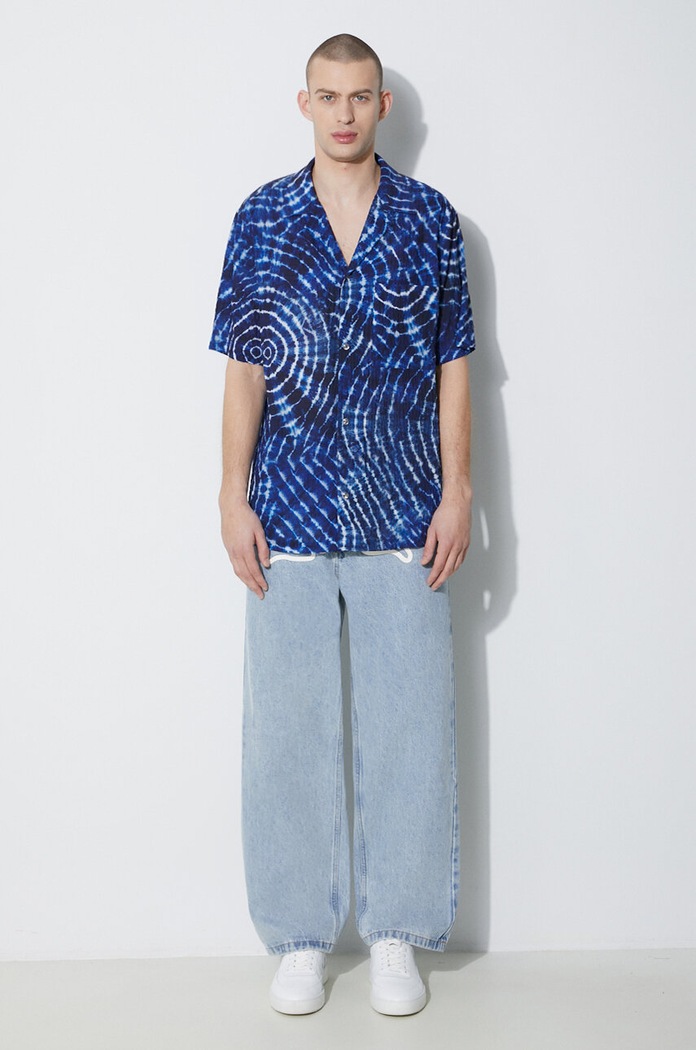 Košulja Marcelo Burlon Aop Soundwaves Hawaii Shirt CMGG001S24FAB0014501 plava SS24