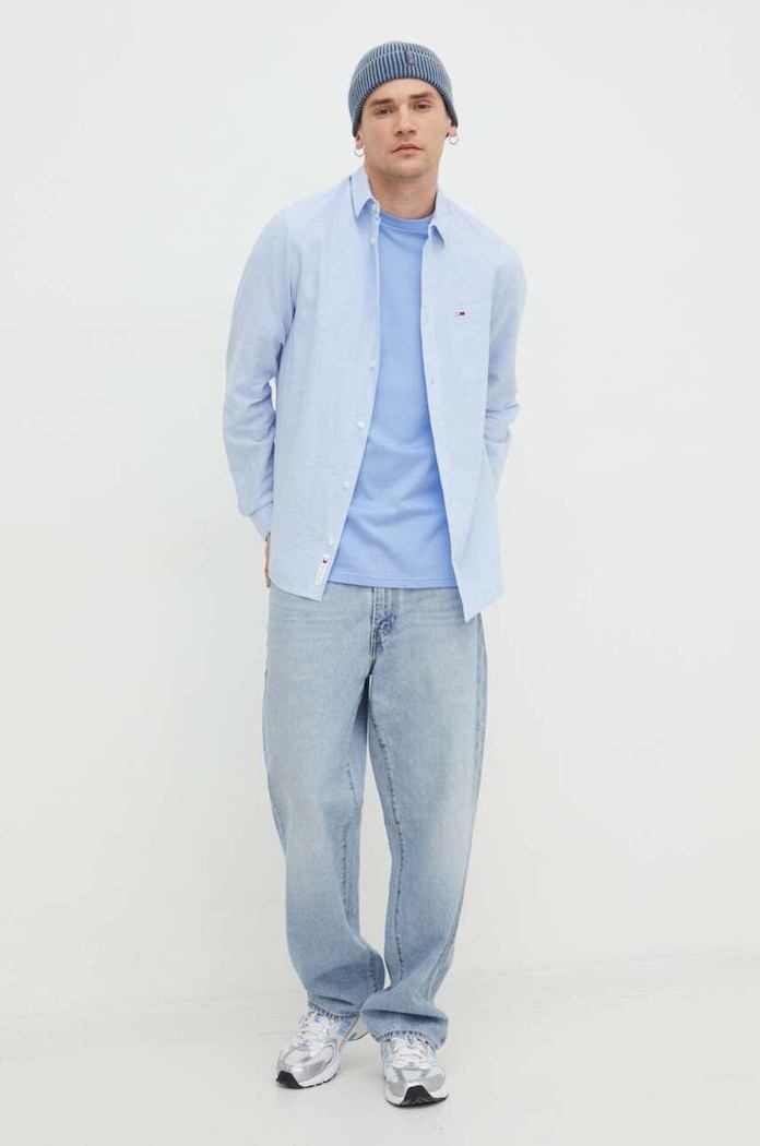 Tommy Jeans koszula z domieszką lnu DM0DM18962 niebieski SS24