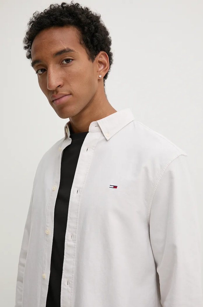 Bavlněná košile Tommy Jeans hladký béžová DM0DM19134