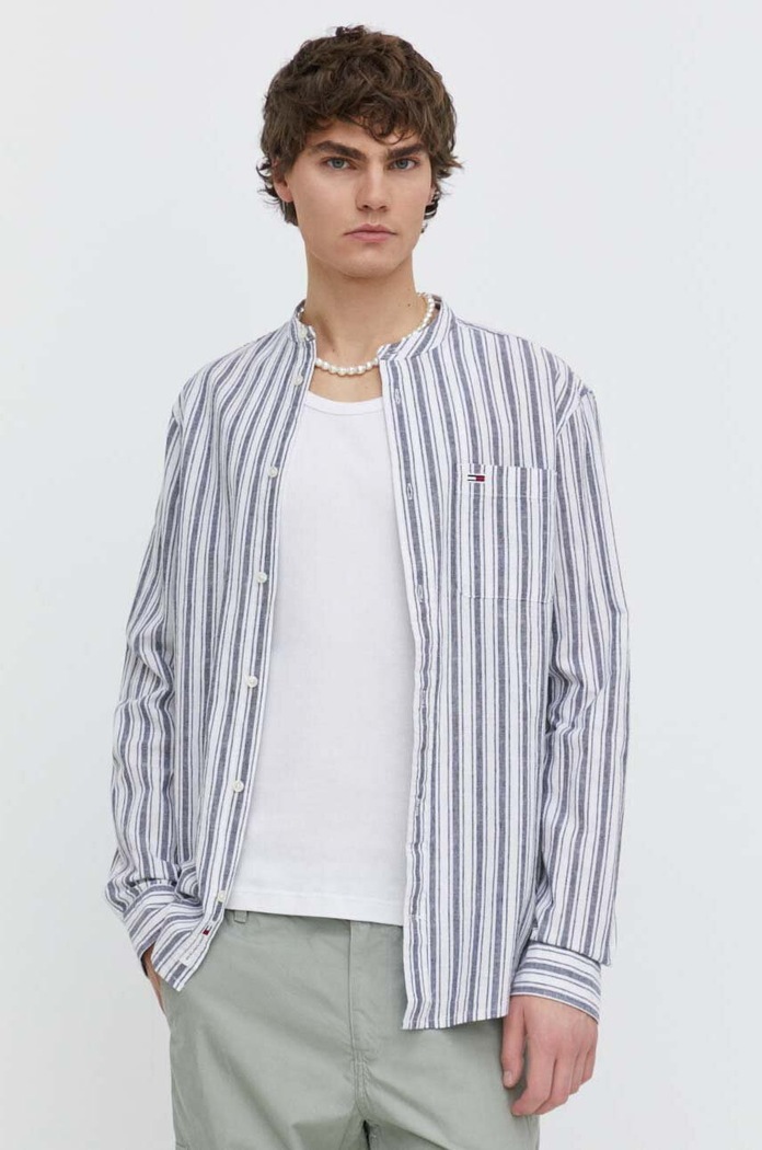 Tommy Jeans koszula z domieszką lnu regular biały DM0DM18960
