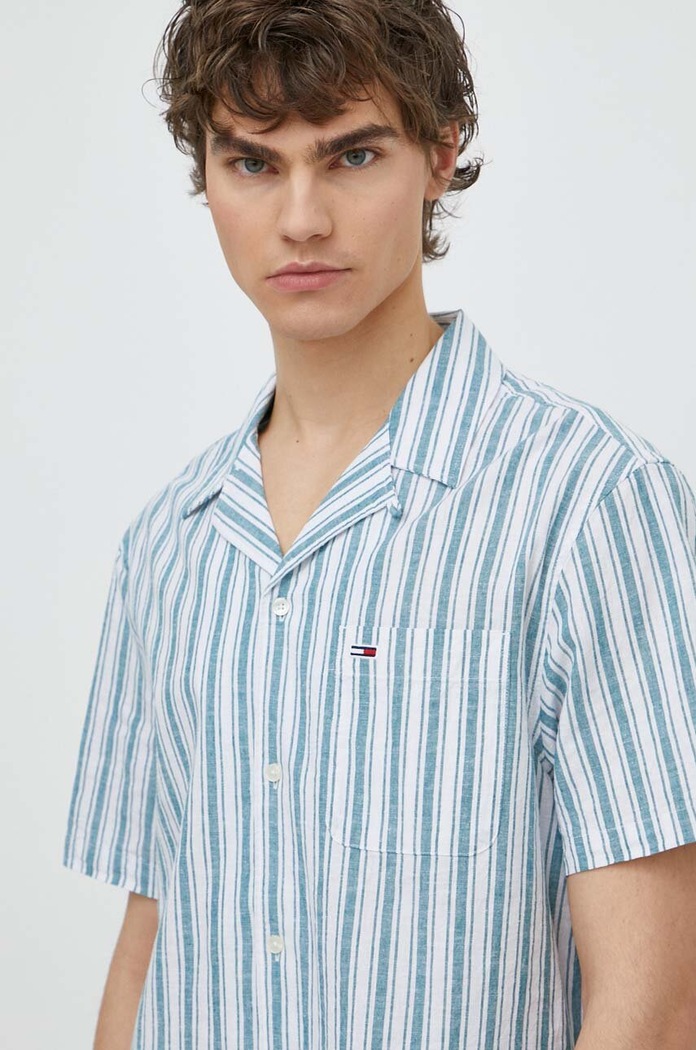 Tommy Jeans koszula z domieszką lnu regular biały DM0DM18961