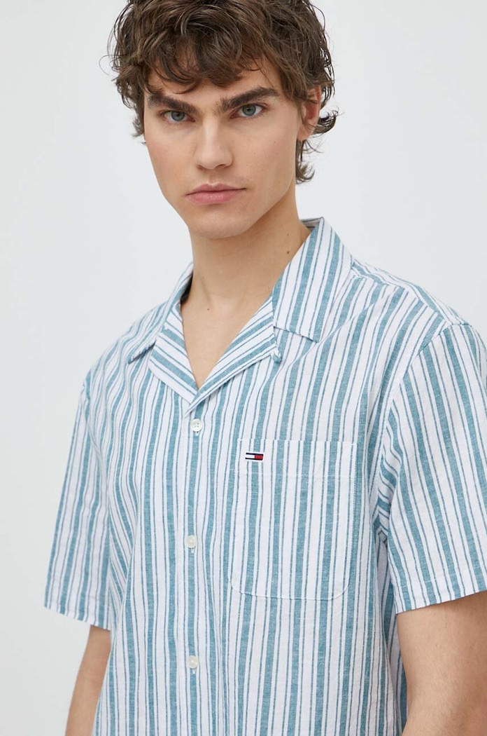 Tommy Jeans koszula z domieszką lnu regular biały DM0DM18961