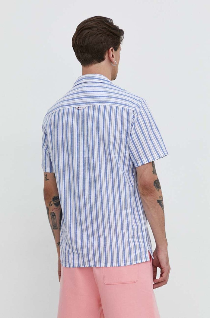 Odzież Tommy Jeans koszula z domieszką lnu DM0DM18961 niebieski