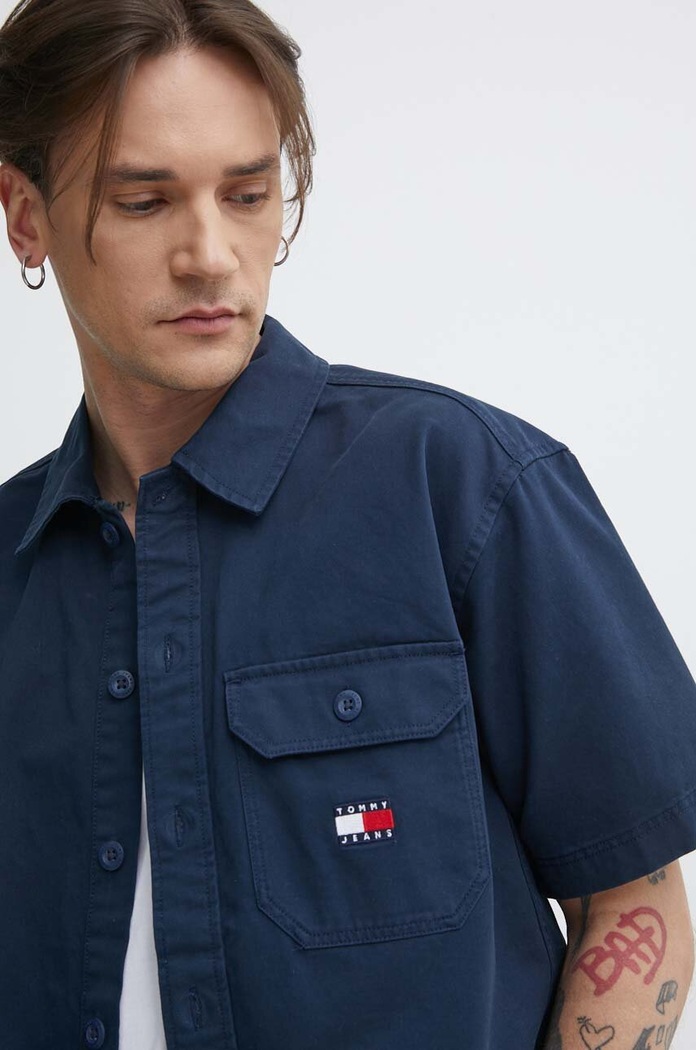 Tommy Jeans koszula bawełniana granatowy DM0DM18969