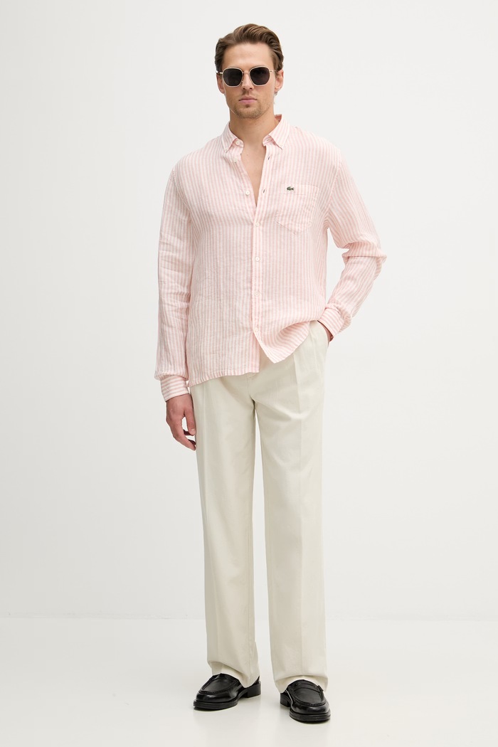 Lacoste πουκάμισο λινό ανδρικό CH6985 ροζ SS26
