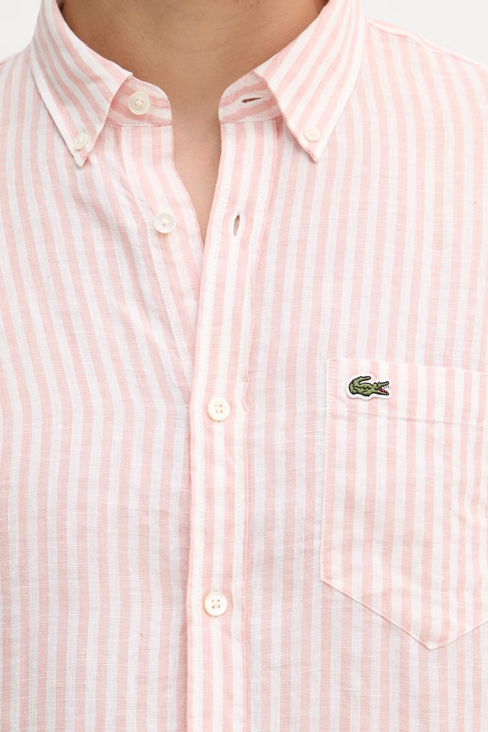 Lacoste πουκάμισο λινό ανδρικό CH6985 ροζ