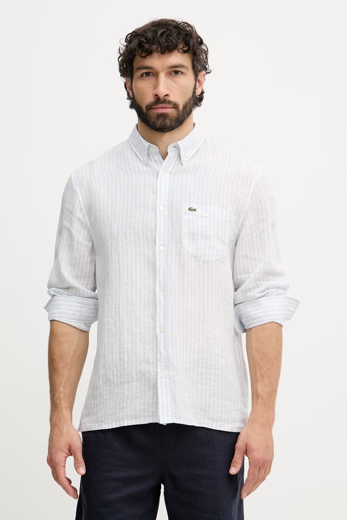 Lacoste πουκάμισο λινό ανδρικό μπλε CH6985