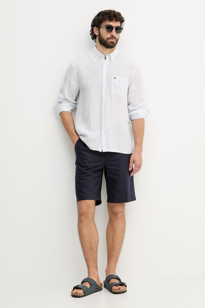 Lacoste πουκάμισο λινό ανδρικό CH6985 μπλε SS26