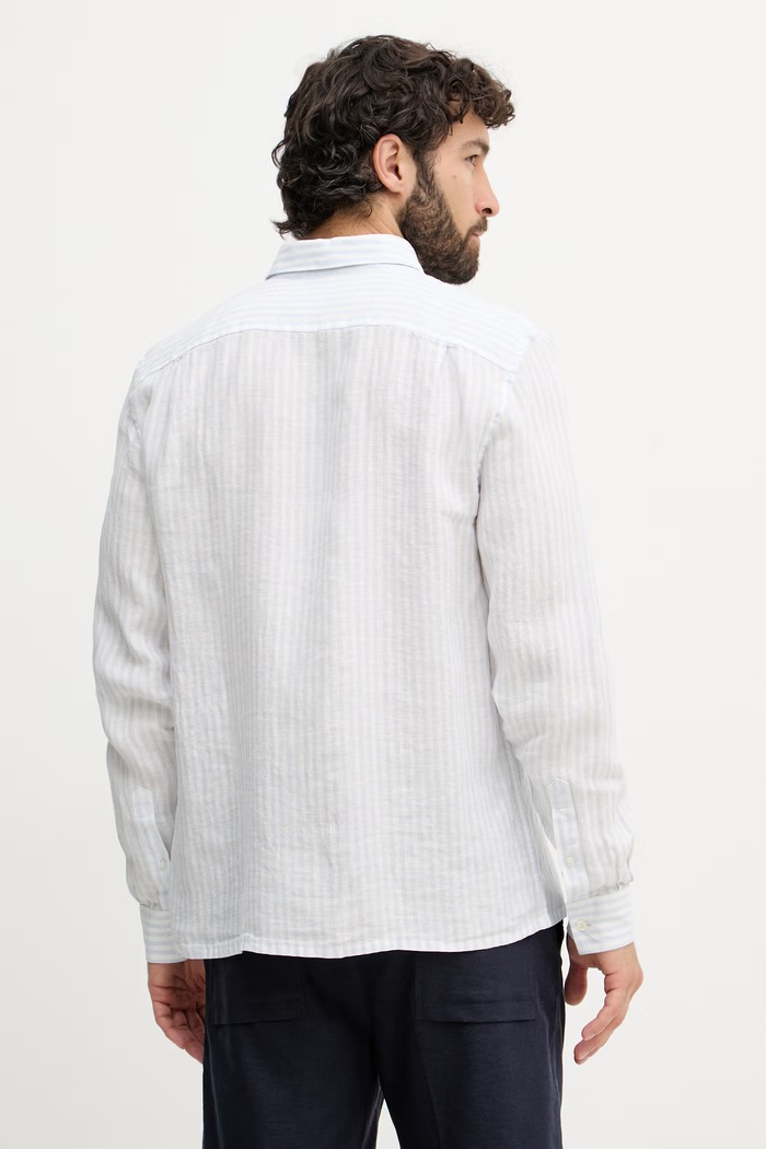 Ρούχα Lacoste πουκάμισο λινό ανδρικό CH6985 μπλε