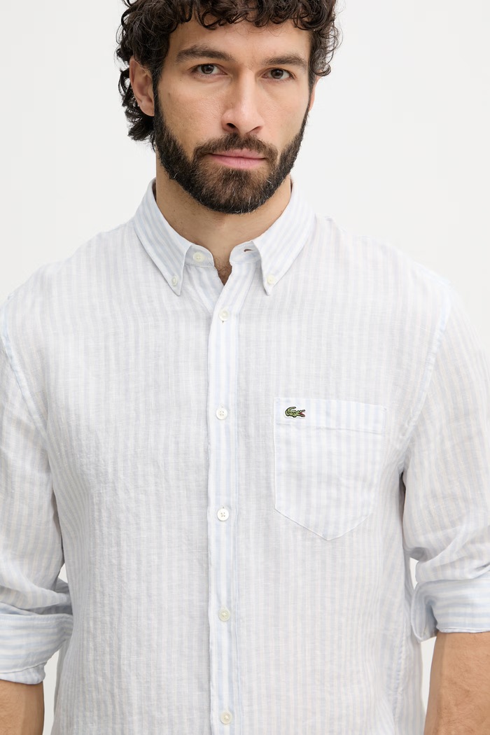 Lacoste πουκάμισο λινό ανδρικό μπλε CH6985