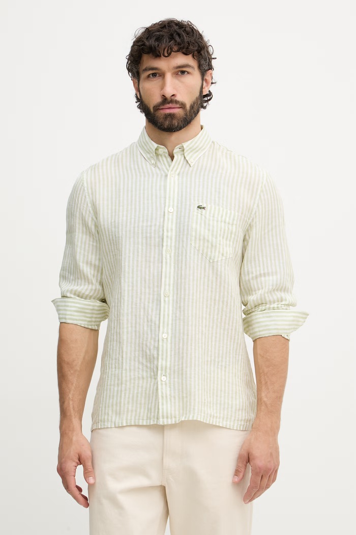 Lacoste Πουκάμισο λινό ανδρικό πράσινο CH6985