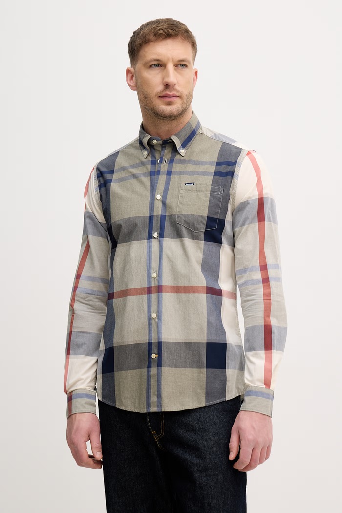 Barbour koszula męska bawełniana Harris Tailored Shirt zielony MSH5071