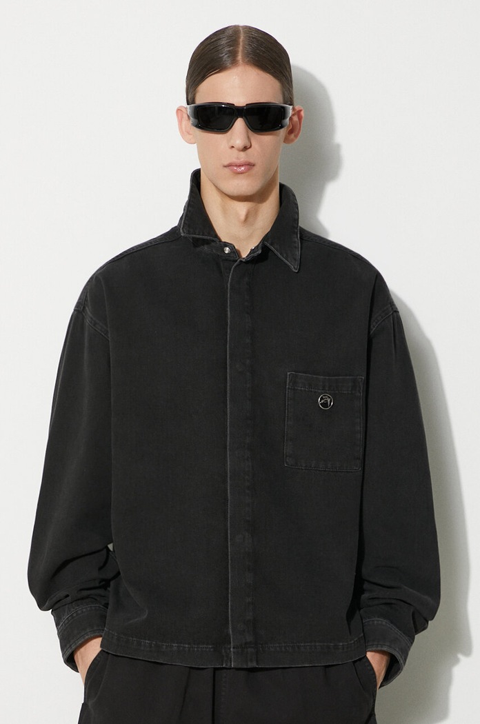 Bombažna srajca AMBUSH Boxy Fit Longleeve Denim Shirt Dolg črna BMYD002S24DEN0011100