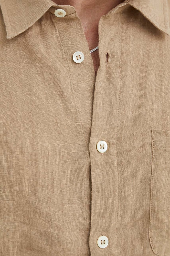 A.P.C. koszula lniana chemisette bellini logo LIAEK.H12551.BAA beżowy SS24