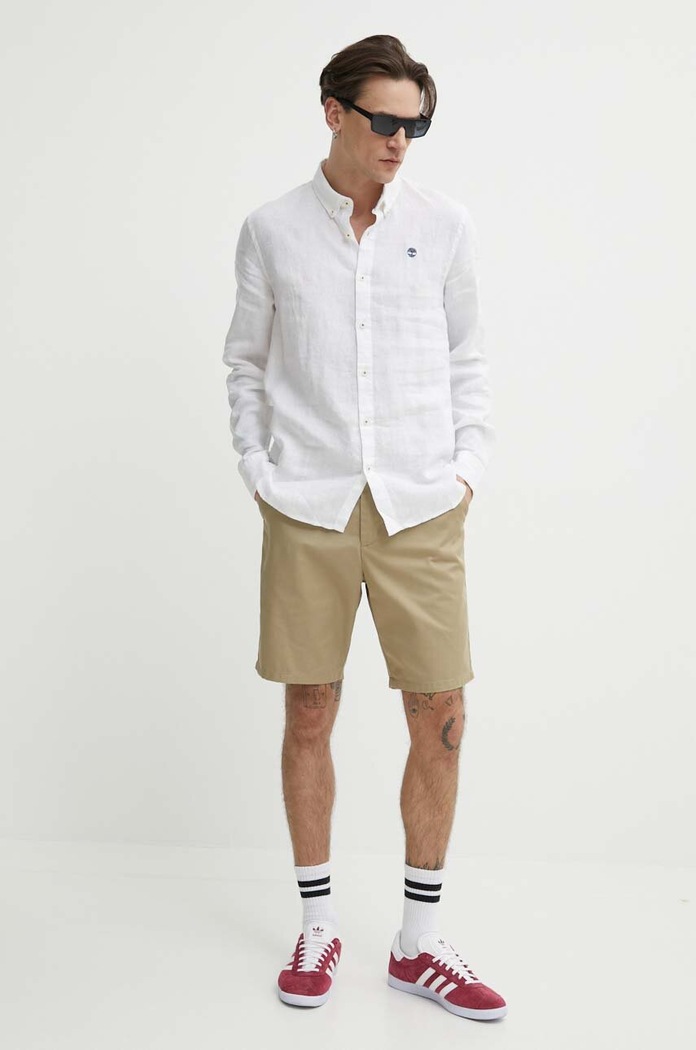 Ľanová košeľa Timberland TB0A2DC31001 biela SS24