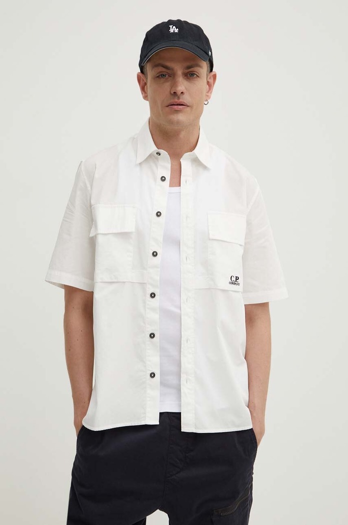 C.P. Company koszula bawełniana Cotton Rip-Stop bawełna biały 16CMSH213A005691G
