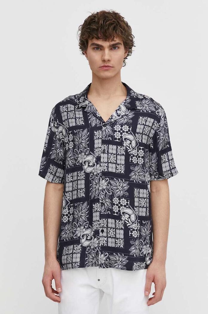 Srajca The Kooples Vzorčasti mornarsko modra HCCC28059K