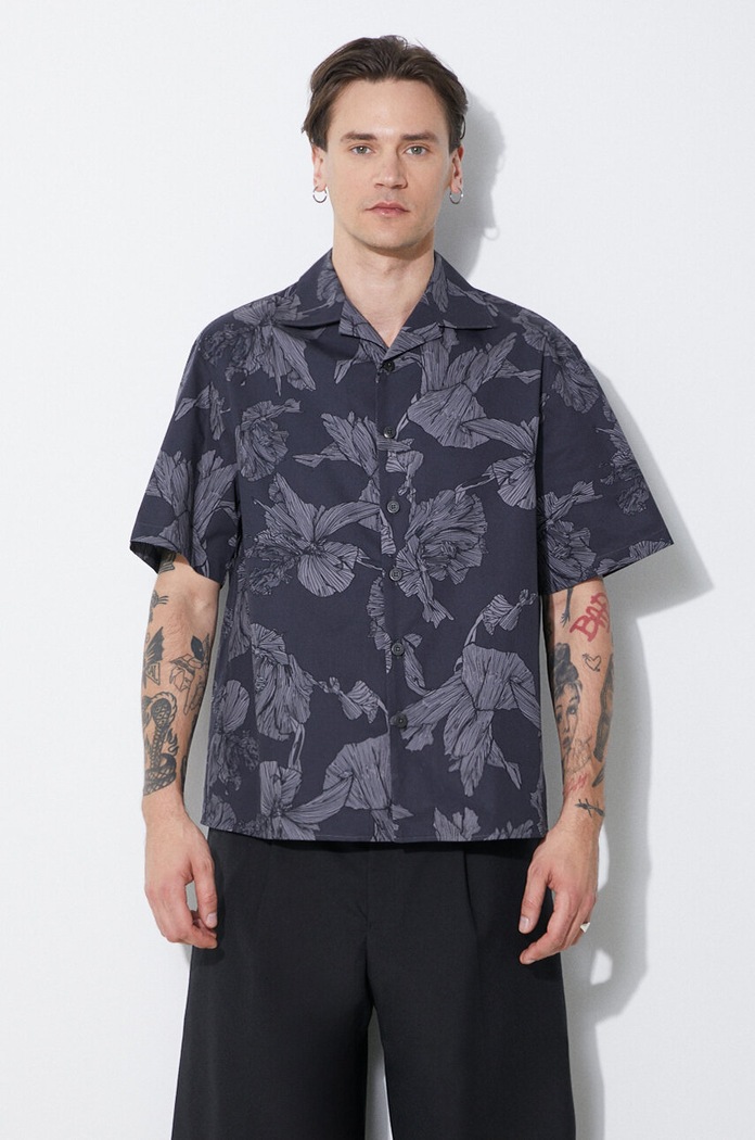 Βαμβακερό πουκάμισο Neil Barrett Boxy Bold Flowers Print Short Sleeve Shirt κανονικό γκρί MY60214A.Y059.763N