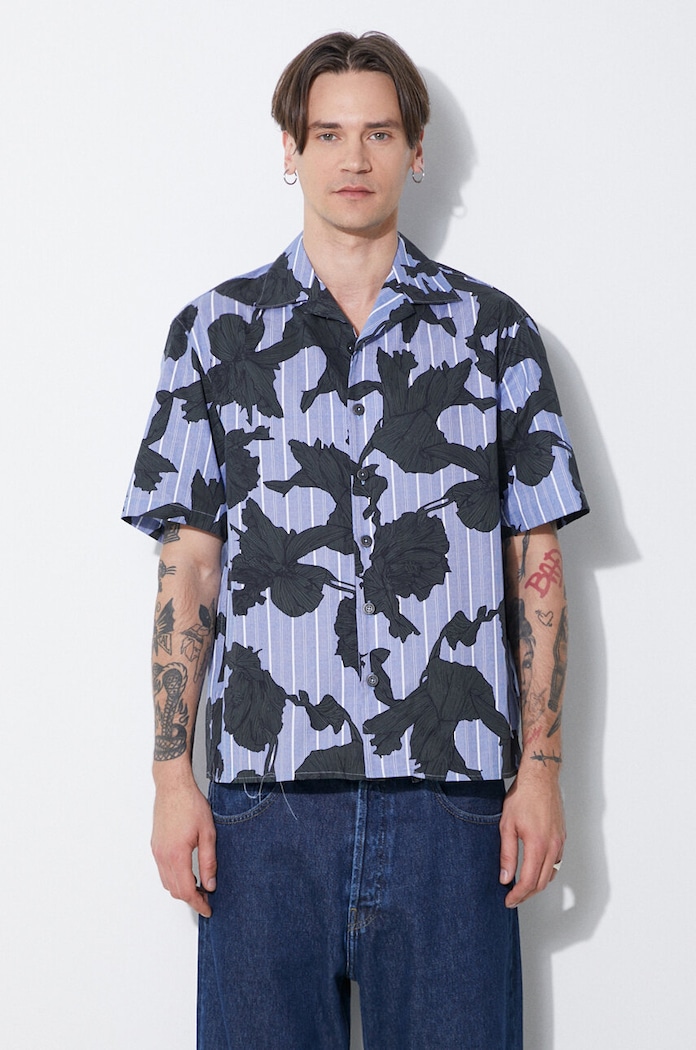 Βαμβακερό πουκάμισο Neil Barrett Boxy Bold Flowers Print Short Sleeve Shirt κανονικό μπλε MY60214A.Y059.765N