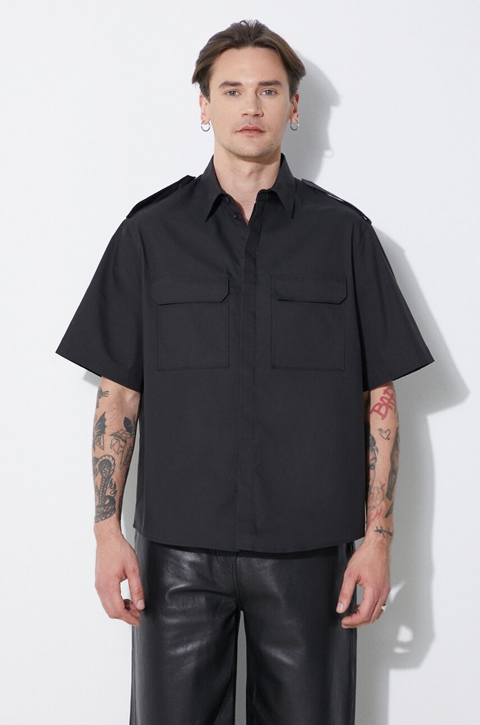 Πουκάμισο Neil Barrett Loose Military Police Detail Short Sleeve Shirt κανονικό μαύρο MY60216A.Y037.001N