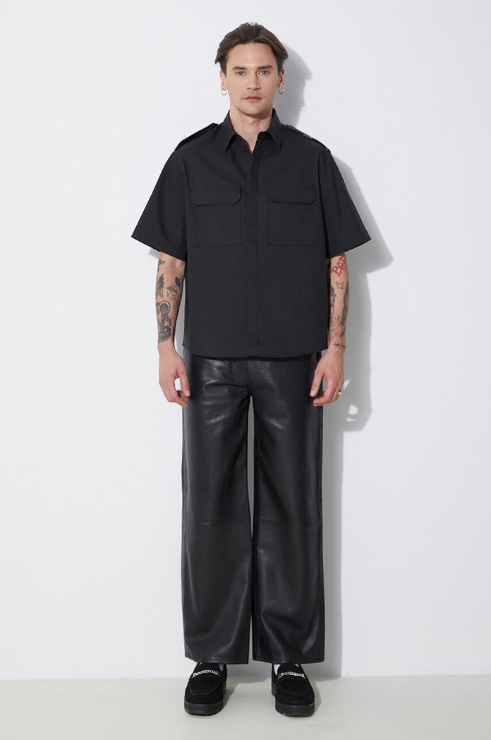 Πουκάμισο Neil Barrett Loose Military Police Detail Short Sleeve Shirt MY60216A.Y037.001N μαύρο SS24