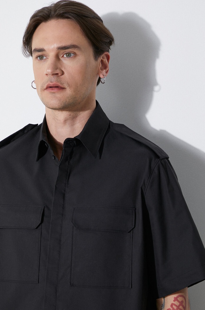 Πουκάμισο Neil Barrett Loose Military Police Detail Short Sleeve Shirt MY60216A.Y037.001N μαύρο