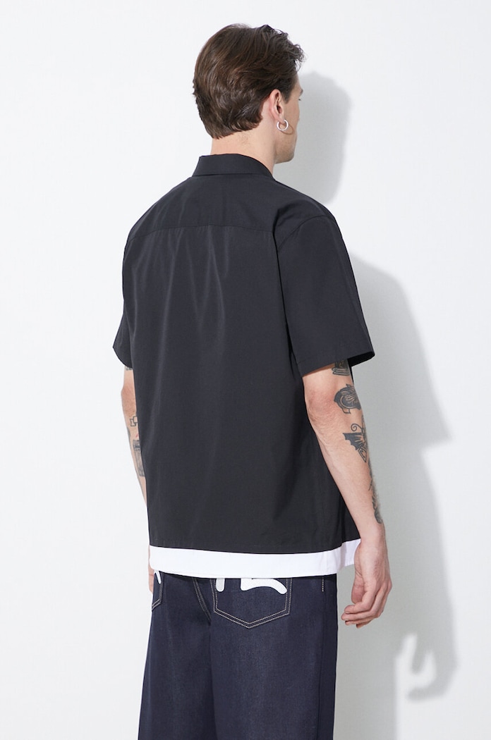 Ρούχα Βαμβακερό πουκάμισο Neil Barrett Loose Double Layer Short Sleeve Shirt MY60218C.Y051.524N μαύρο