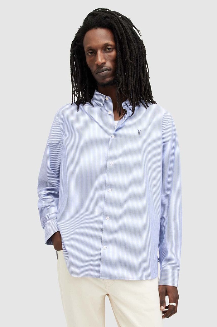 AllSaints koszula bawełniana HILLVIEW LS SHIRT wzorzyste niebieski MS513Z