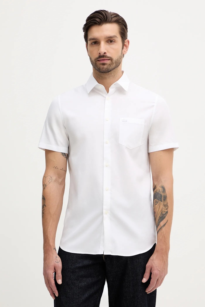 Βαμβακερό πουκάμισο Lacoste κανονικό λευκό CH8528